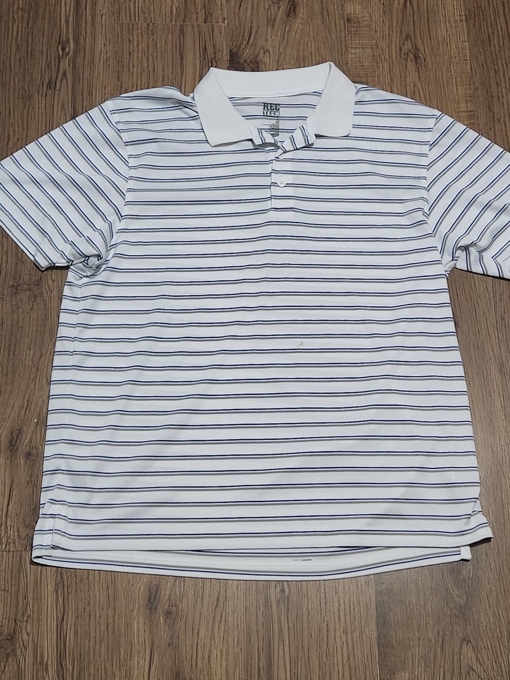 Old Navy Rec Tec White Polo with Navy Stripes